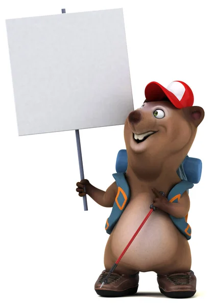 Fun Bear Backpacker Cartoon Character Isolated White — стоковое фото