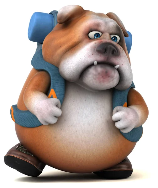 Fun Backpacker Bulldog Cartoon Character Isolated White — Stockfoto