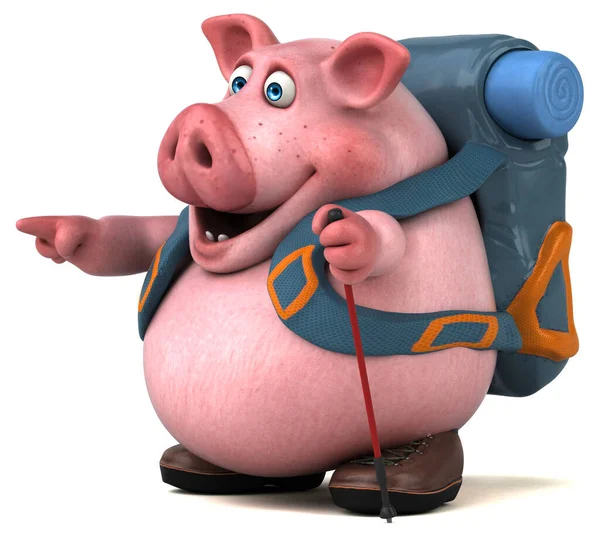 Fun Backpacker Pig Cartoon Character — Stock Photo, Image