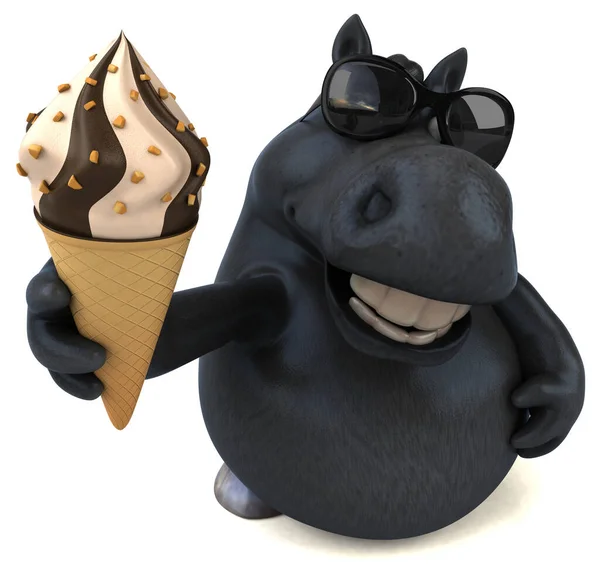 アイスクリームと楽しい馬 3Dイラスト — ストック写真