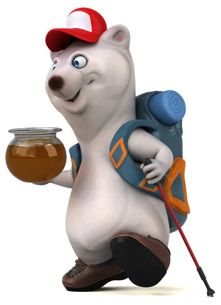 Fun Bear Backpacker Cartoon Character Isolated White — Stok fotoğraf