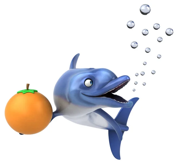 Fun Delphin Mit Orange Illustration — Stockfoto