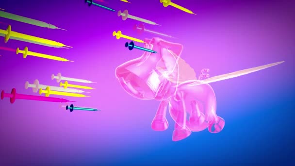 带有翅膀和疫苗的猪飞行3D动画 — 图库视频影像