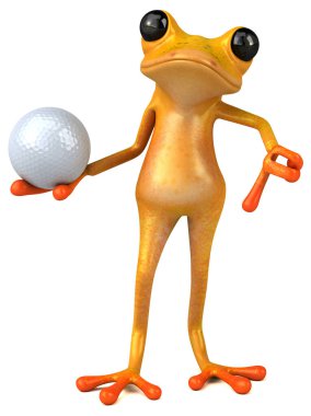 Top ile eğlenceli sarı kurbağa - 3D İllüstrasyon