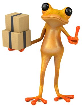 Fun yellow frog with boxes  - 3D Illustration