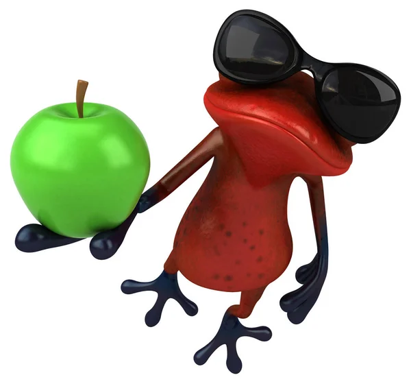 Lustiger Roter Frosch Mit Apfel Illustration — Stockfoto