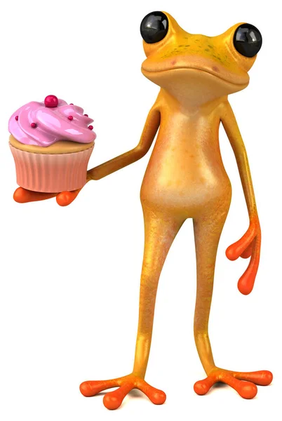 Rolig Gul Groda Med Cupcake Illustration — Stockfoto