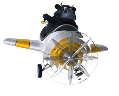 Uçakta eğlenceli boğa - 3D Görüntü