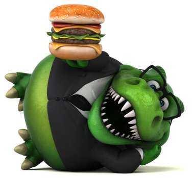 Eğlenceli Trex ile burger - 3d çizim