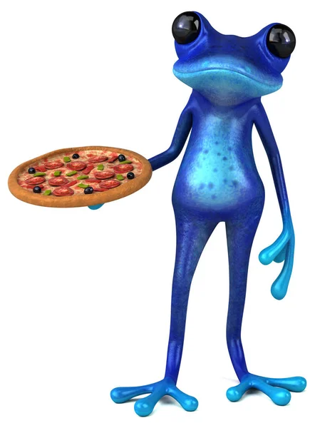 Fun Blue Frog Pizza Illustration — Stock Photo, Image