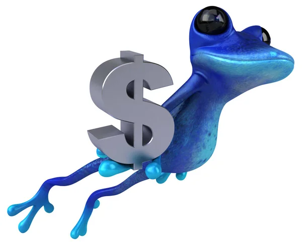 Fun Blauer Frosch Mit Dollar Illustration — Stockfoto