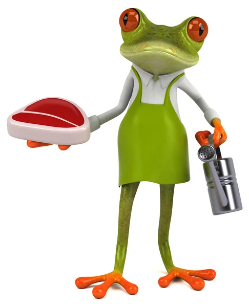 Fun Frog Gardener Meat Illustration — Stock Photo, Image