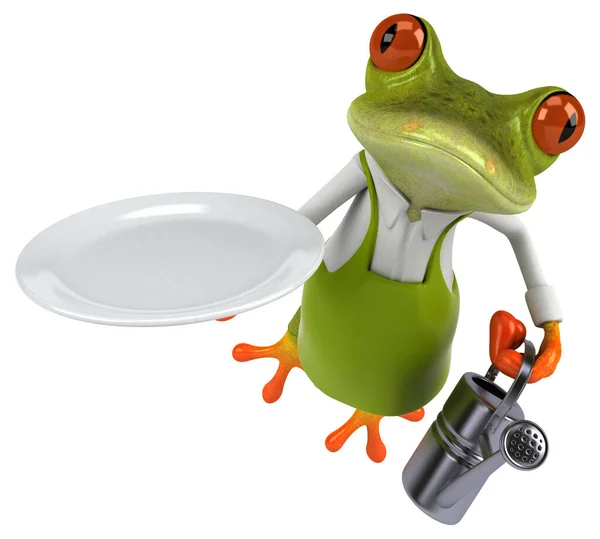 Fun Βάτραχος Κηπουρός Πιάτο Εικονογράφηση — Φωτογραφία Αρχείου