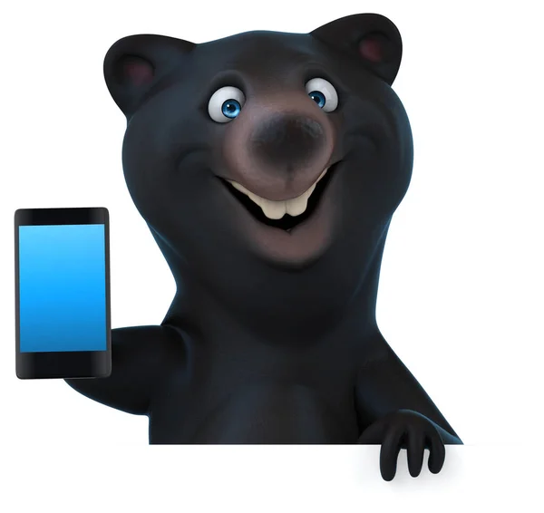 带智能手机的有趣熊 3D说明 — 图库照片