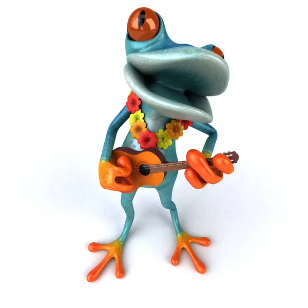 Fun frog with  guitar  - 3D Illustration