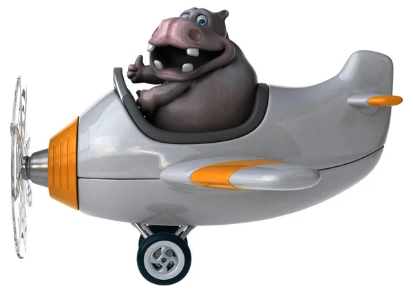 Fun Hippo Plane Illustration — 图库照片