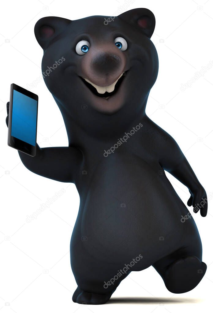 Fun bear with a smartphone - 3D Illustration