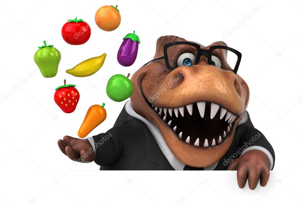 Fun Trex with  fruits - 3D Illustration