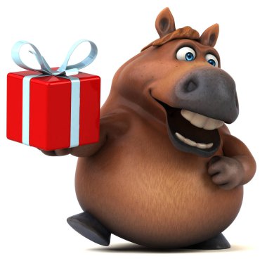 Hediye ile eğlenceli at - 3D İllüstrasyon