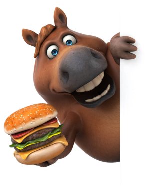 Hamburgerli eğlenceli at - 3D Görüntü