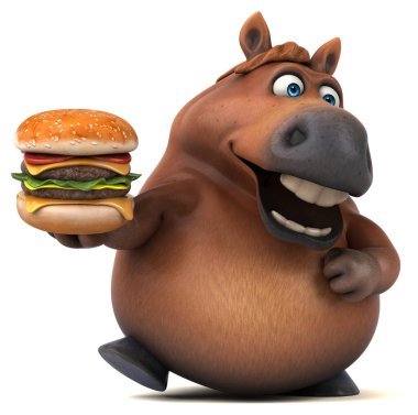 Hamburgerli eğlenceli at - 3D Görüntü