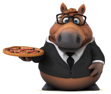 Pizza ile eğlenceli at - 3D Görüntü