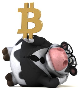 Bitcoin ile eğlenceli inek - 3d Illustration