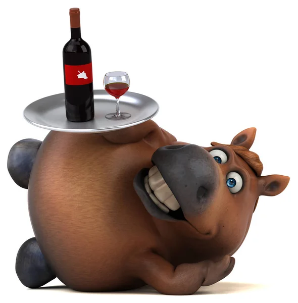 Rolig Häst Med Vin Illustration — Stockfoto