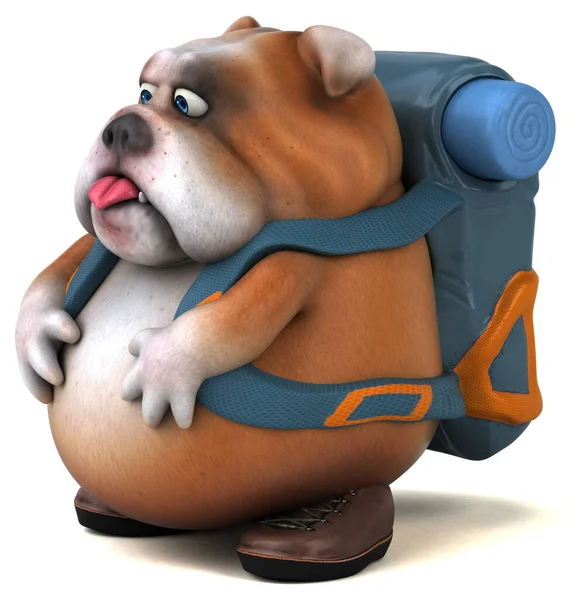 Divertente Personaggio Dei Cartoni Animati Bulldog Backpacker Isolato Sfondo Bianco — Foto Stock