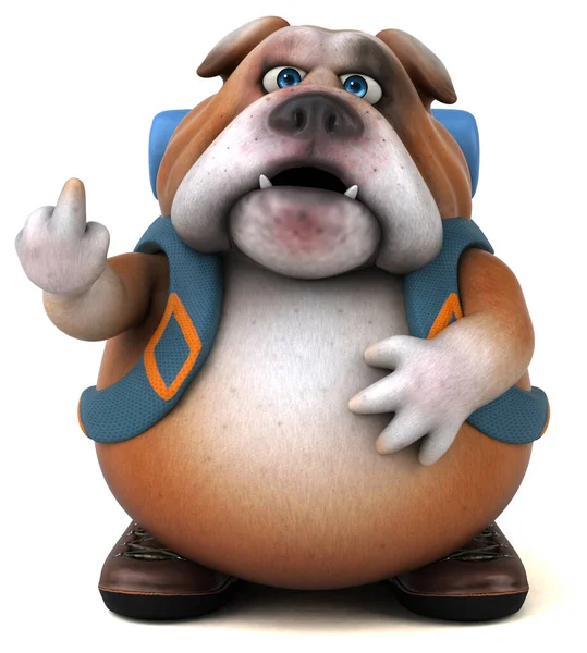 Fun Backpacker Bulldog Cartoon Character Pointing — Stok fotoğraf
