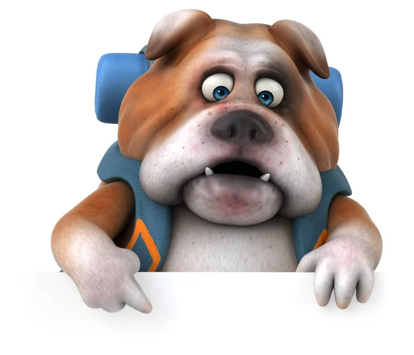 Divertido Personaje Dibujos Animados Bulldog Mochilero Aislado Blanco — Foto de Stock