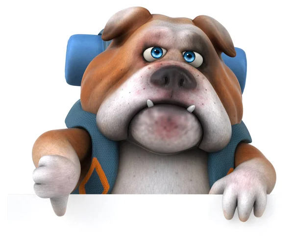 Divertido Personaje Dibujos Animados Bulldog Mochilero Aislado Blanco — Foto de Stock