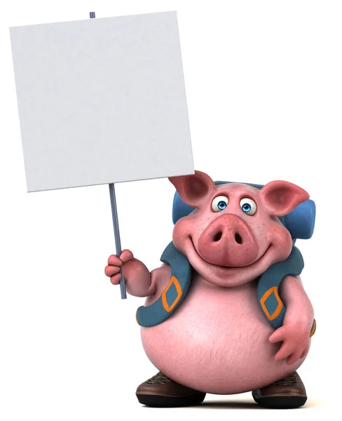 Fun Backpacker Pig Cartoon Character Isolated White — Fotografia de Stock