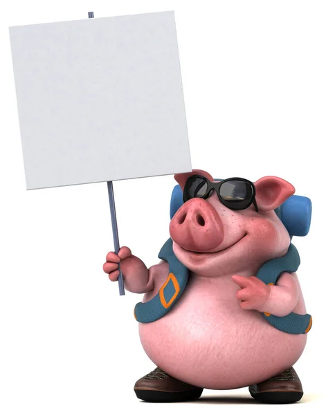 Fun Backpacker Pig Cartoon Character Isolated White — Stock fotografie