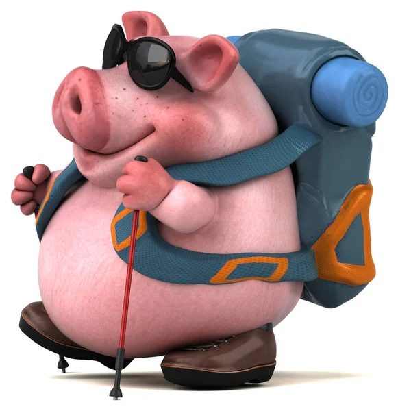 Fun Backpacker Pig Cartoon Character Isolated White — Stock Photo, Image