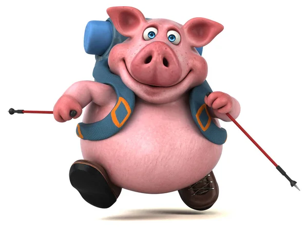 Fun Backpacker Pig Cartoon Character Isolated White Background — Zdjęcie stockowe