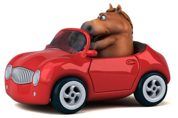 Cavalo Divertido Com Carro Ilustração — Fotografia de Stock