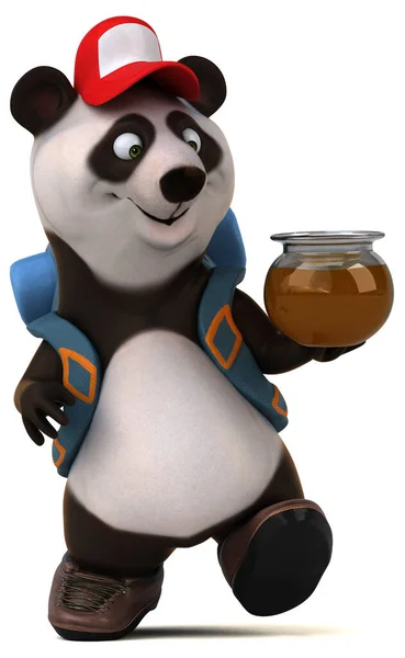 Fun Panda Backpacker Cartoon Character White Background — Stock Photo, Image