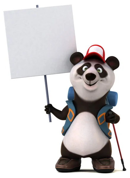 Divertimento Panda Backpacker Personaggio Dei Cartoni Animati Sfondo Bianco — Foto Stock
