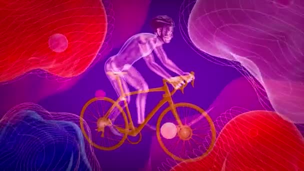 带抽象艺术背景的骑单车者3D图解 — 图库视频影像