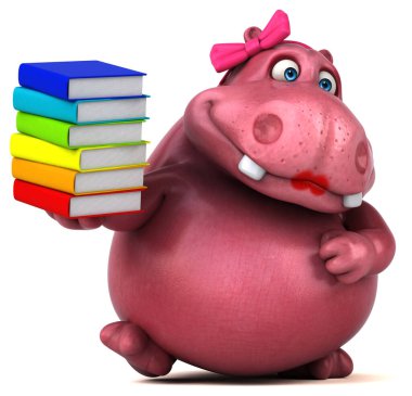 Kitaplı Pembe Hippo - 3D Görüntü