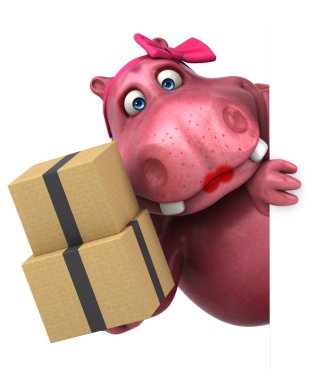 Kutuları - 3d çizim ile pembe su aygırı