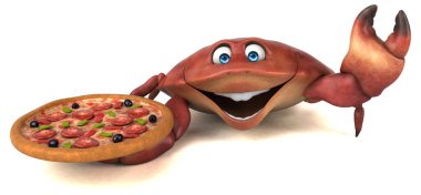 Pizza ile Eğlence Yengeci - 3D Görüntü