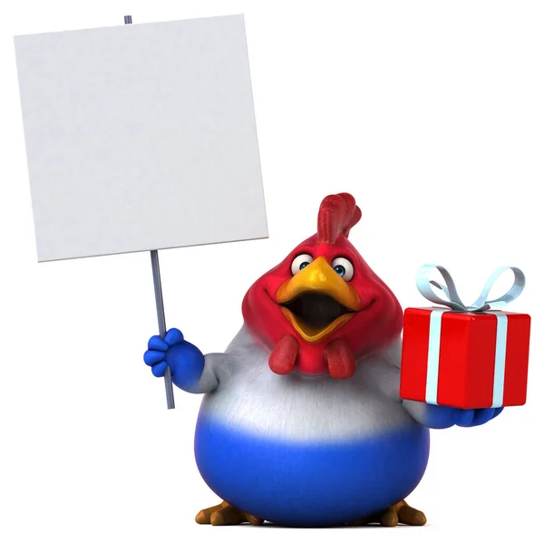 Lustiges Huhn Mit Geschenk Illustration — Stockfoto