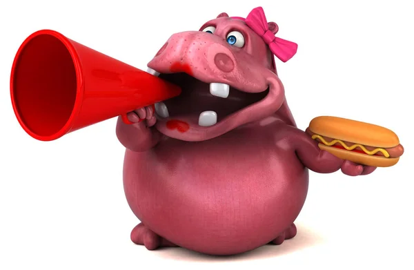 Roze Hippo Met Hotdog Illustratie — Stockfoto