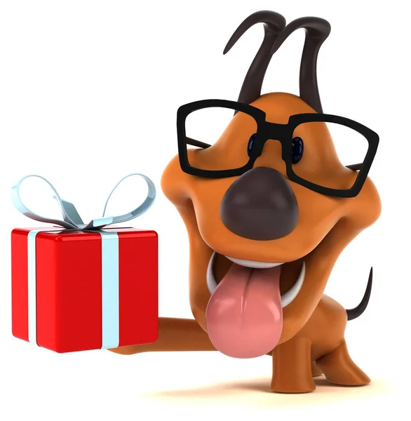 Divertido Perro Con Regalo Ilustración —  Fotos de Stock