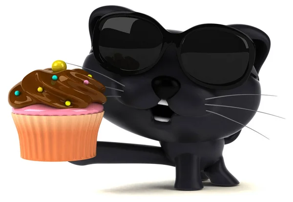 カップケーキで猫を楽しむ 3Dイラスト — ストック写真
