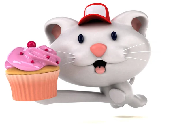 Gatto Divertente Con Cupcake Illustrazione — Foto Stock
