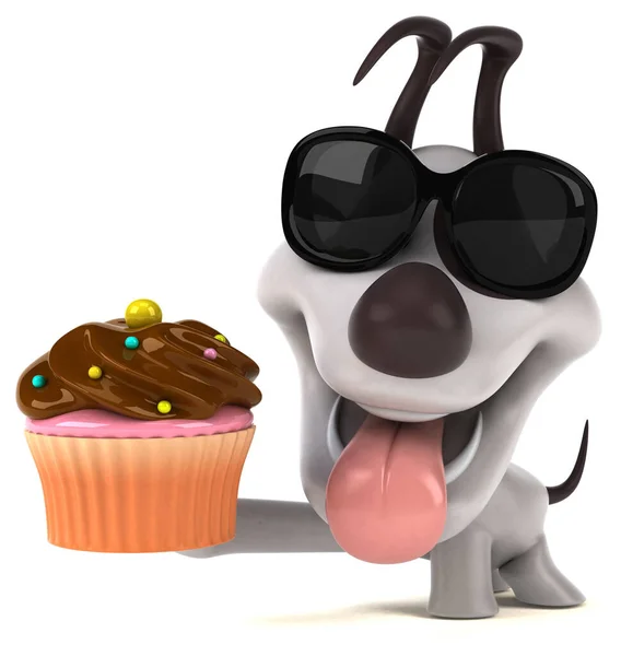Cão Divertido Com Cupcake Ilustração — Fotografia de Stock