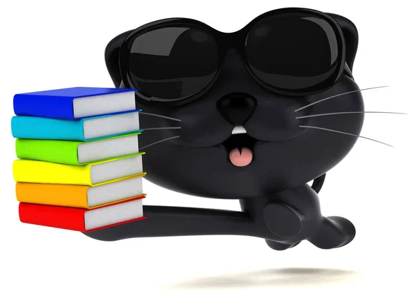 Gato Divertido Con Libros Ilustración —  Fotos de Stock